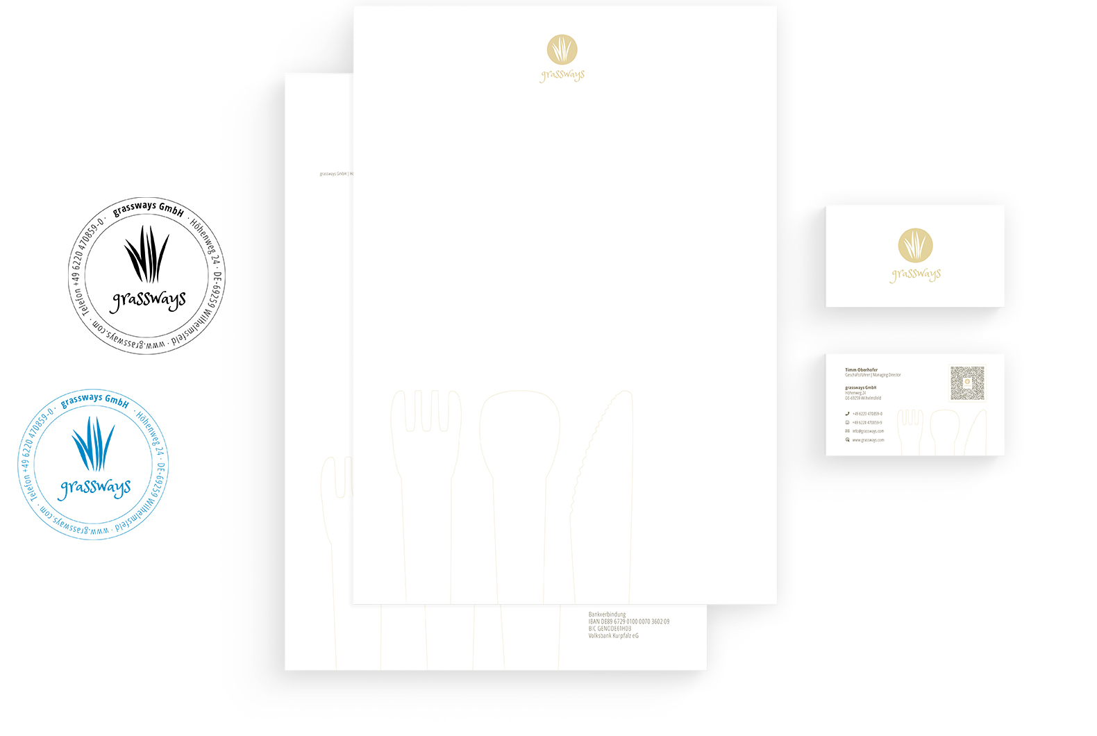 Projekt Corporate Design grassways Geschäftsausstattung Briefpapier Visitenkarten Firmenstempel
