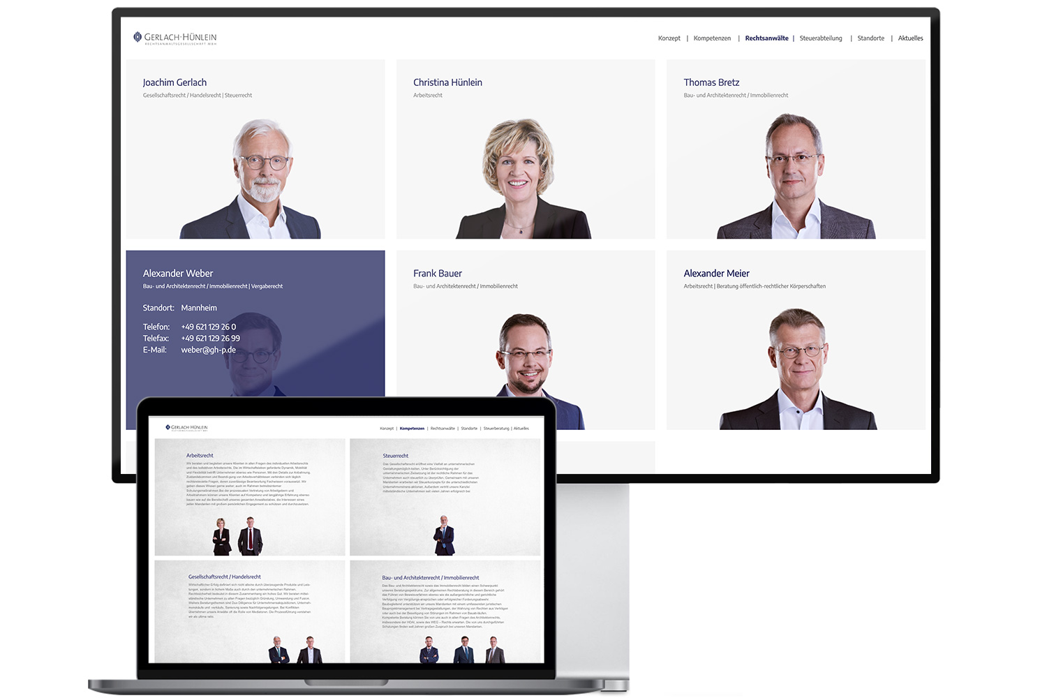 Projekt Website Rechtsanwaltskanzlei Gerlach Hünlein Desktop