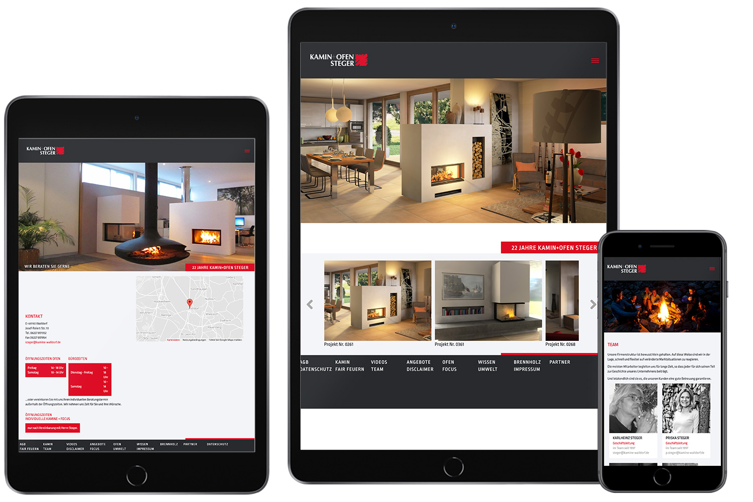 Projekt Webseite Kamin+Ofen Steger Walldorf Mobil